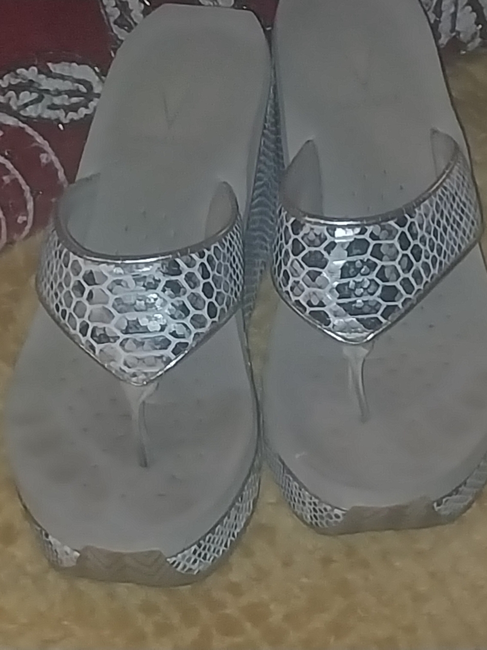 Volatile Neutral Snake-Print Wedge Thong Sandals